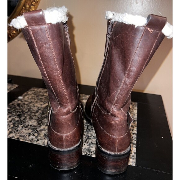 Cole Haan Champion Brown Leather Waterproof Zip Up Boots Womens 7.5 sherpa trim - Picture 7 of 10